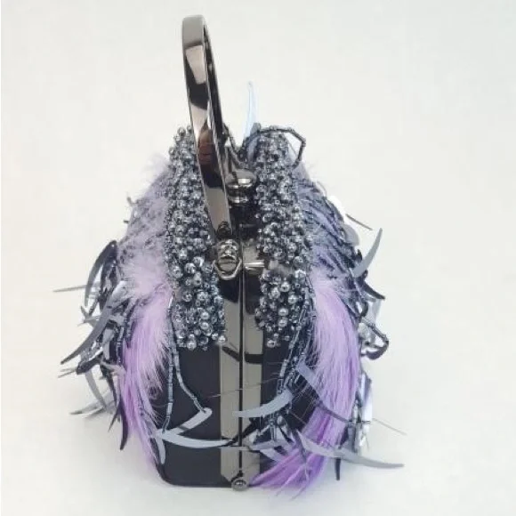 Vintage RARE Moo Roo feathered small hand bag signed by designer! - Picture 3 of 5